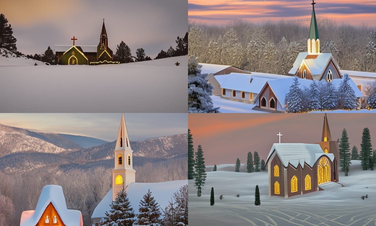 Christmas Church at Twilight: Festive Scene