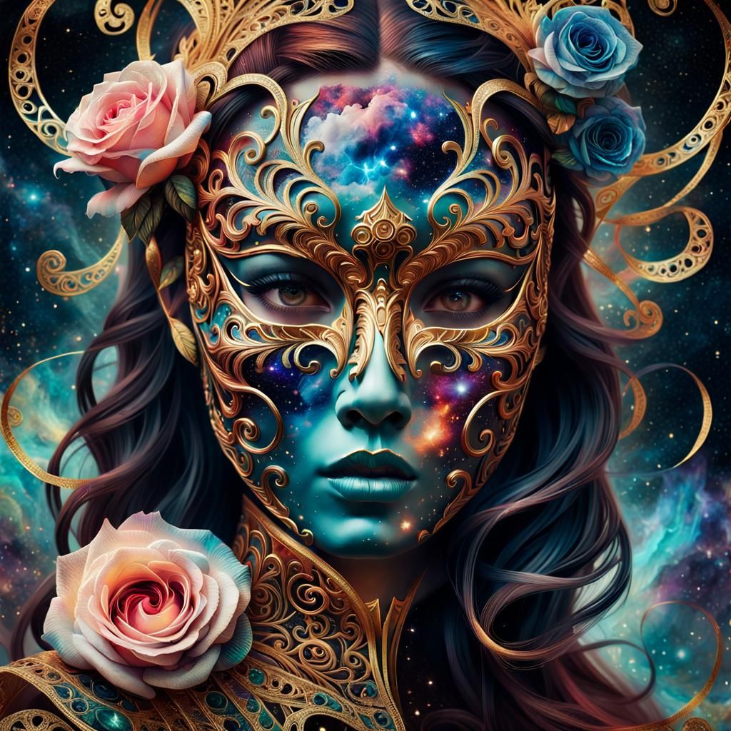 Cosmic Opera Mask with Gold Filigree: Fantasycore Concept Ar...