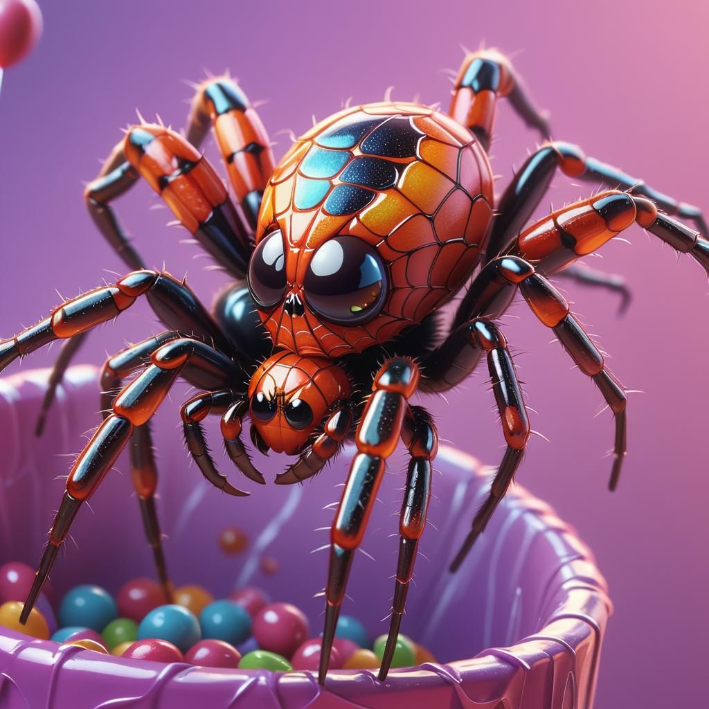 Adorable Baby Spider in Candy Art Style