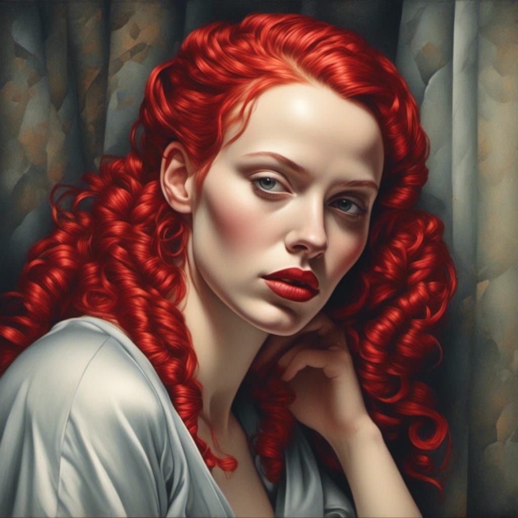 Art Deco Woman with Red Locs Pencil Drawing