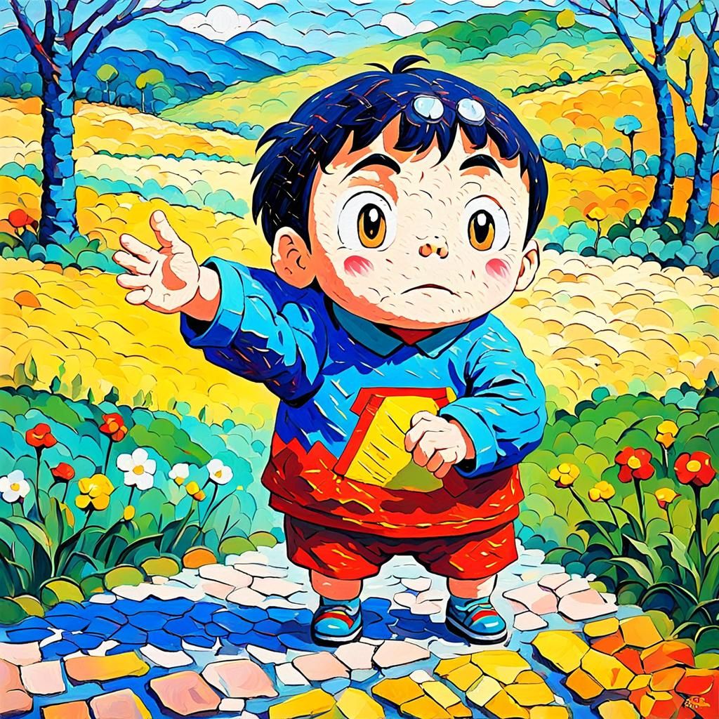Shinchan in Neo-Impressionistic Impasto Oil Painting