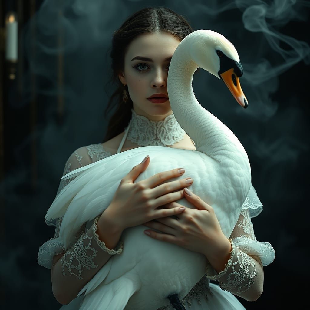 Pale Woman with Swan in Gothic Baroque Art