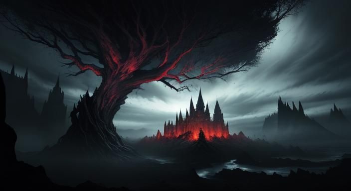 Ominous Dark Fantasy Landscape with Jagged Spires