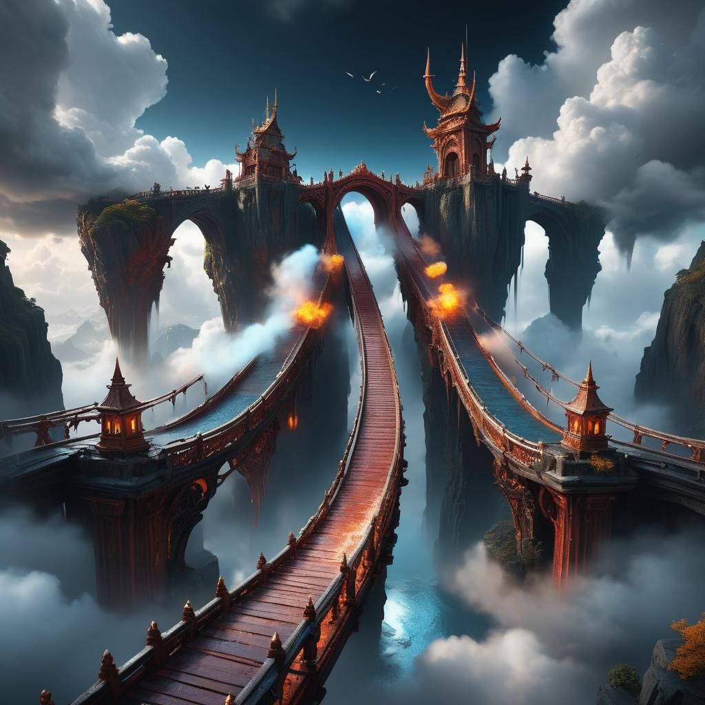 Fantastical Long Cloud Bridge in Detailed Matte Painting