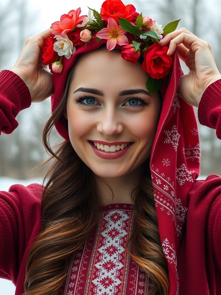 Blessed Russian Winter Queen in Traditional Headdress