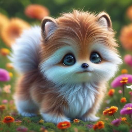 Pomeranian Puppy's Garden Adventure: Fantasy Concept Art