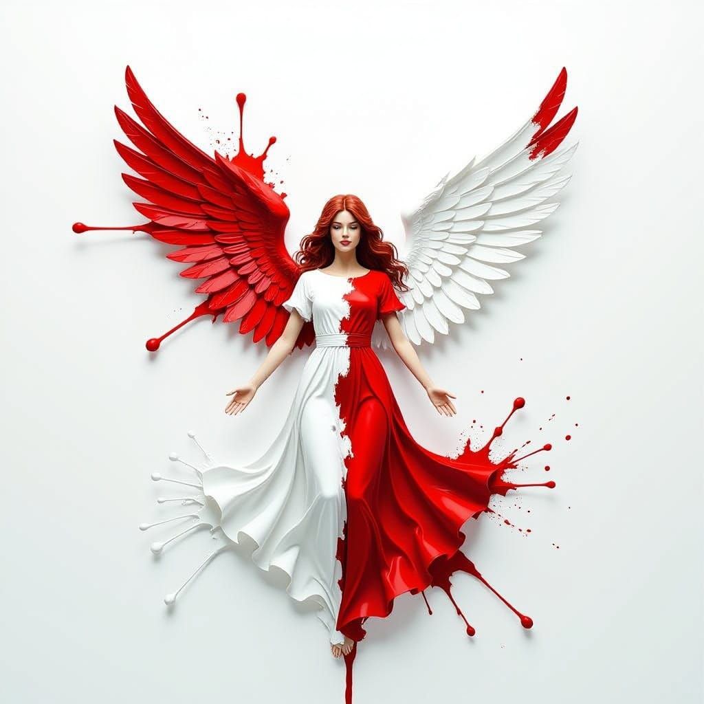 Abstract Red and White Paint Splatter Angel
