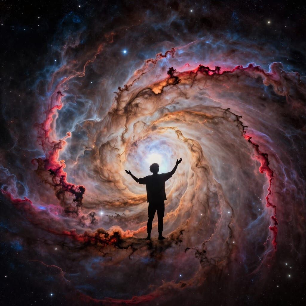Figure Molding Cosmic Nebula in Hyperrealistic Style