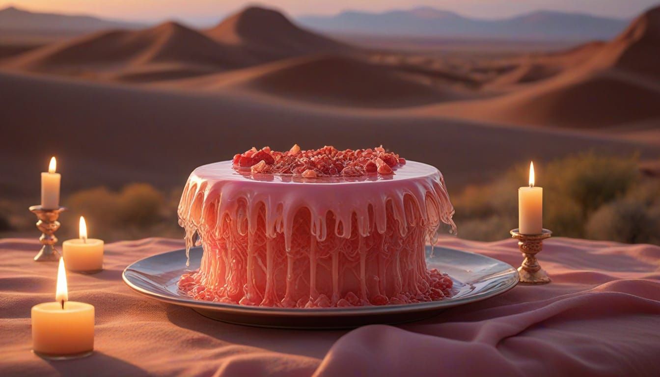 Epic Pink Jelly Dessert Rises in Golden Light