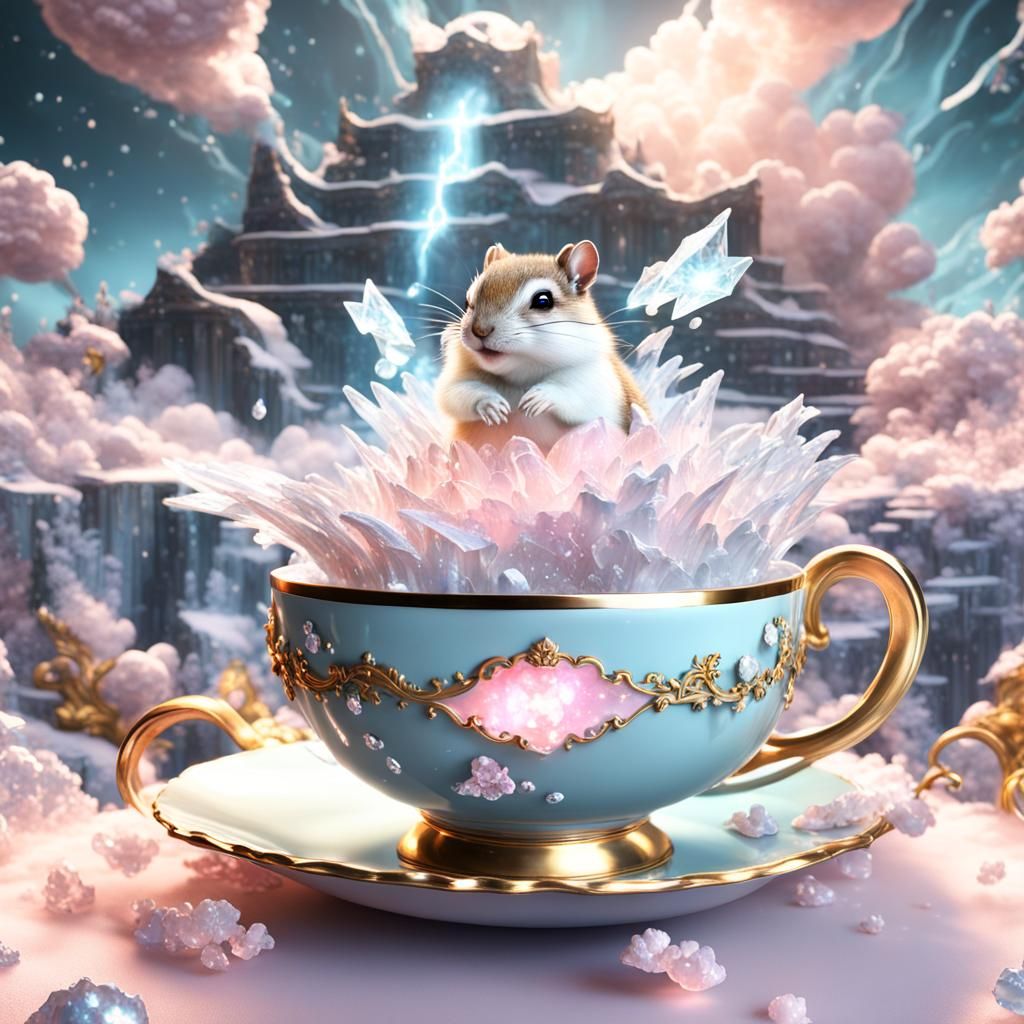 Surreal 3D Chipmunk in Teacup Thunderstorm