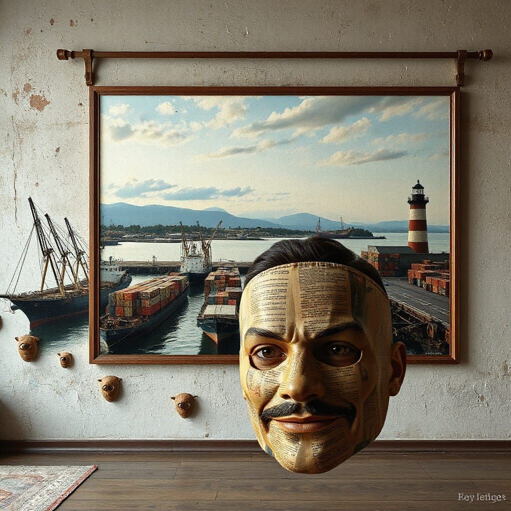 Surreal Industrial Harbor with Lighthouse in Steampunk Colla...
