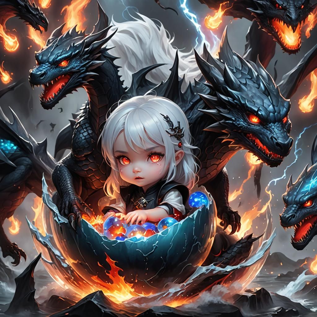 Baby Dragon in Orb Held by Vampire Child