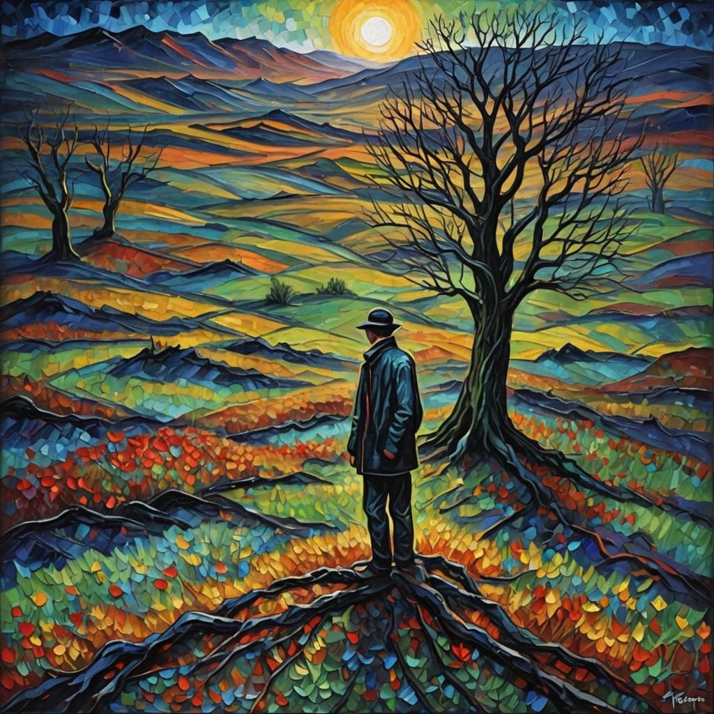 Hopeful Growth in Wasteland, Expressionist Impasto Oil Paint...