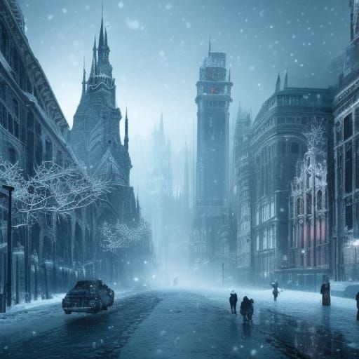 Frozen Gothic Megacity: A Winter Wonderland