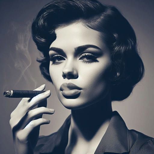 1940s Noir Woman Smoking Cigar Portrait