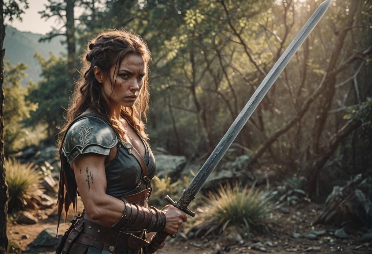 Epic Warrior Woman with Swords in Heroic Fantasy