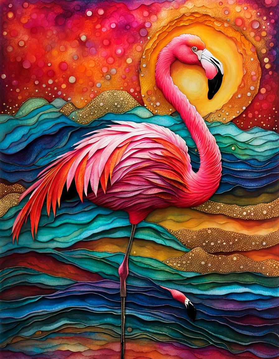 Flamenco Flamingo in Alcohol Ink Style