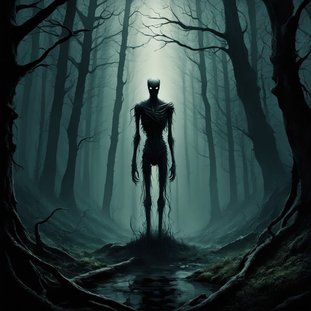 Slenderman Stalks Dark Forest in Gothic Horror Style