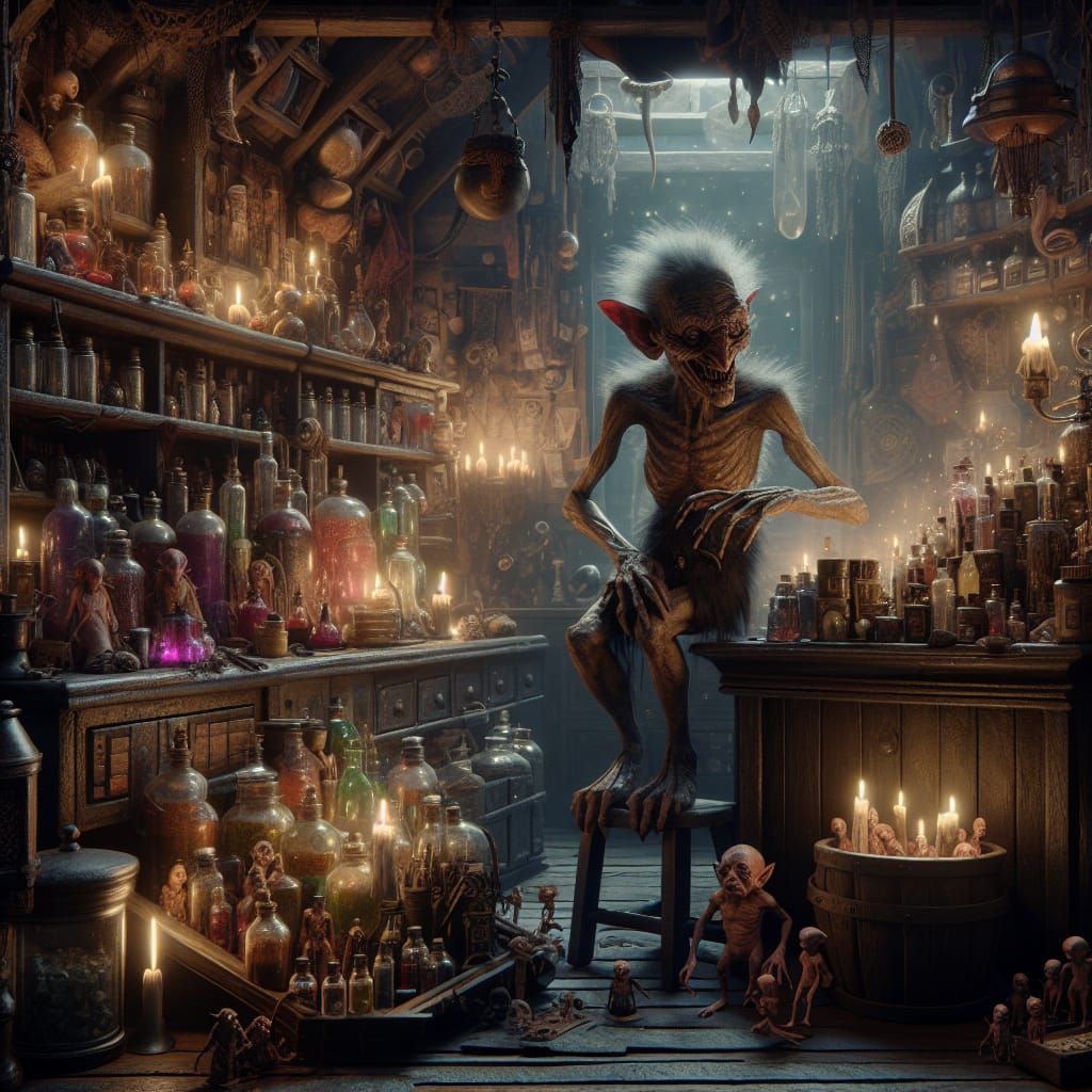 Macabre Curiosity Shop with Mystical Proprietor