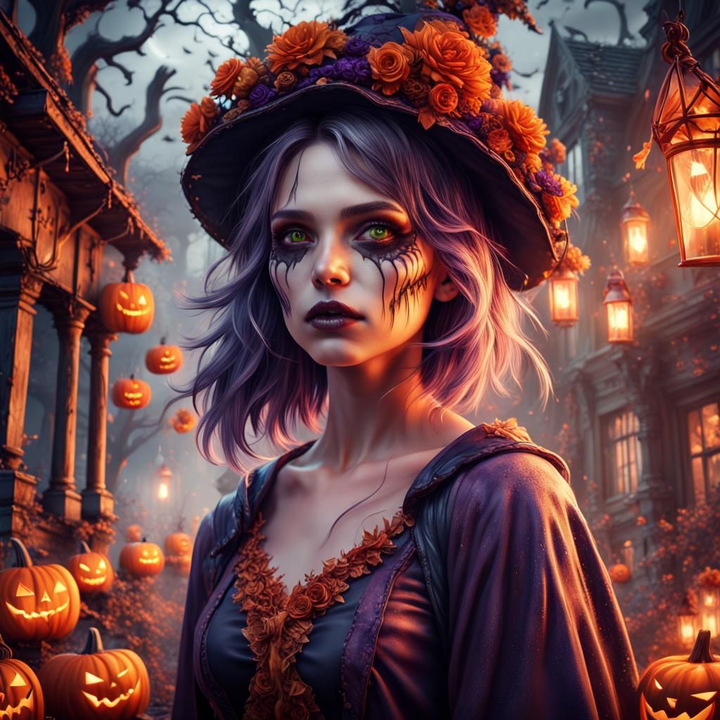 Halloween Girl in Detailed Fantasy Art