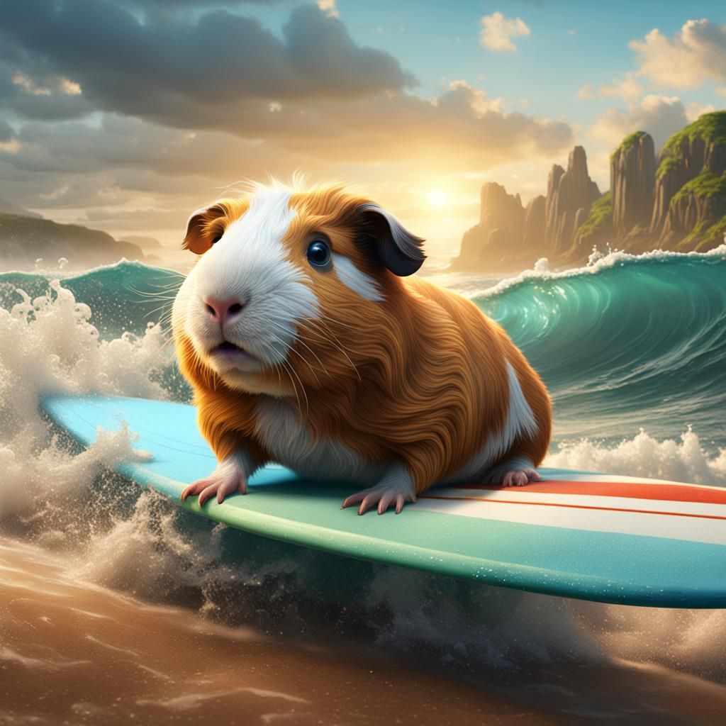 Guinea Pig Surfing: Detailed Matte Painting