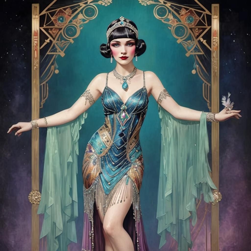 Art Deco Burlesque Woman in Flapper Dress