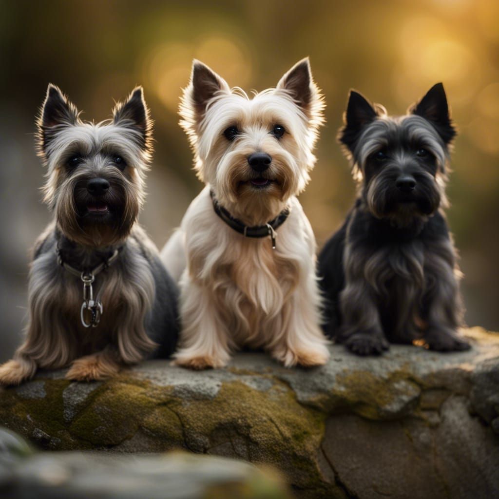 Four Terriers on a Rock Wall: Professional Photography