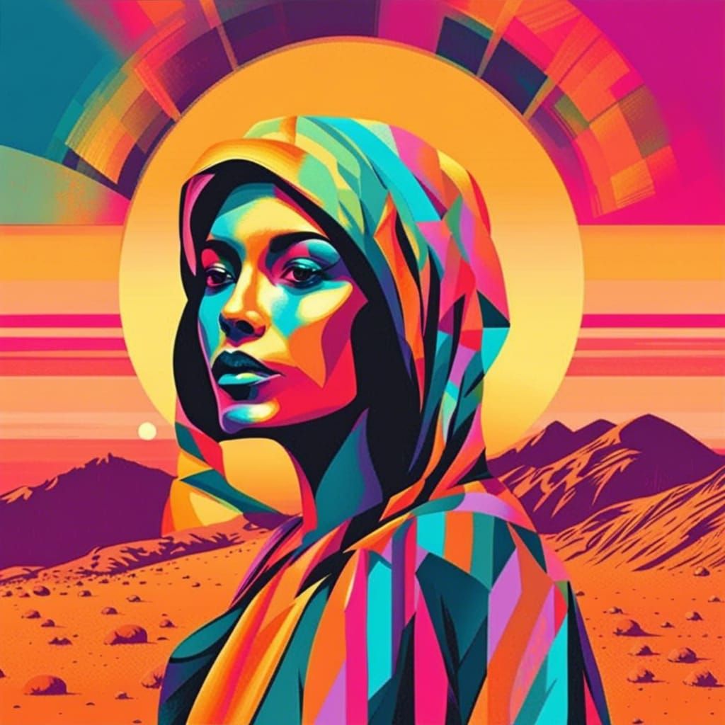 Desert Woman Portrait in Geometric Pop Art Style