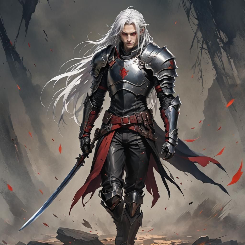 Athletic Man with Red Eyes in Anime Style