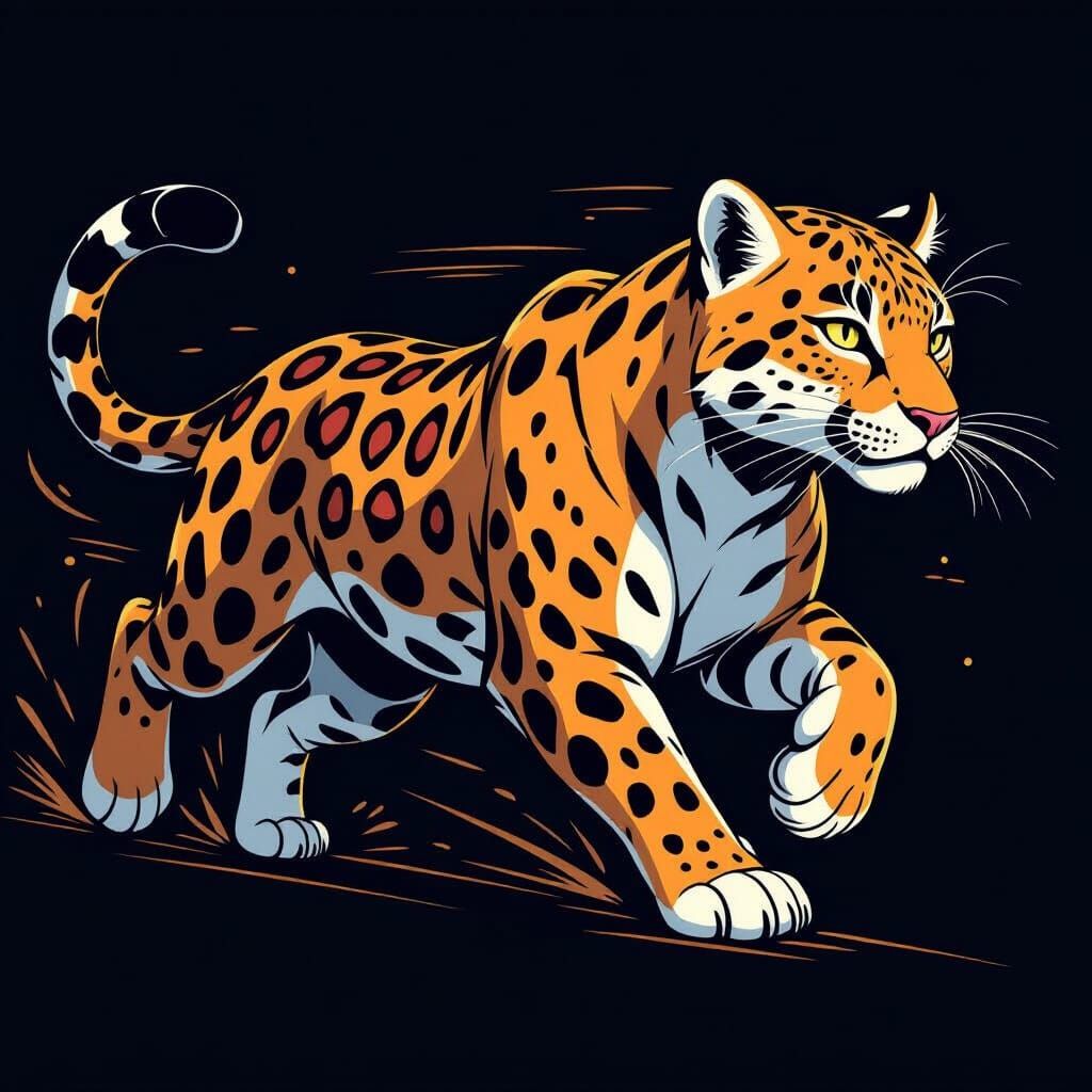 Stylized Anime Leopard Running in Profile