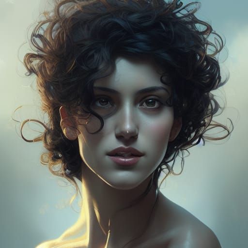 Radiant Woman with Dark Hair: Concept Art Portrait