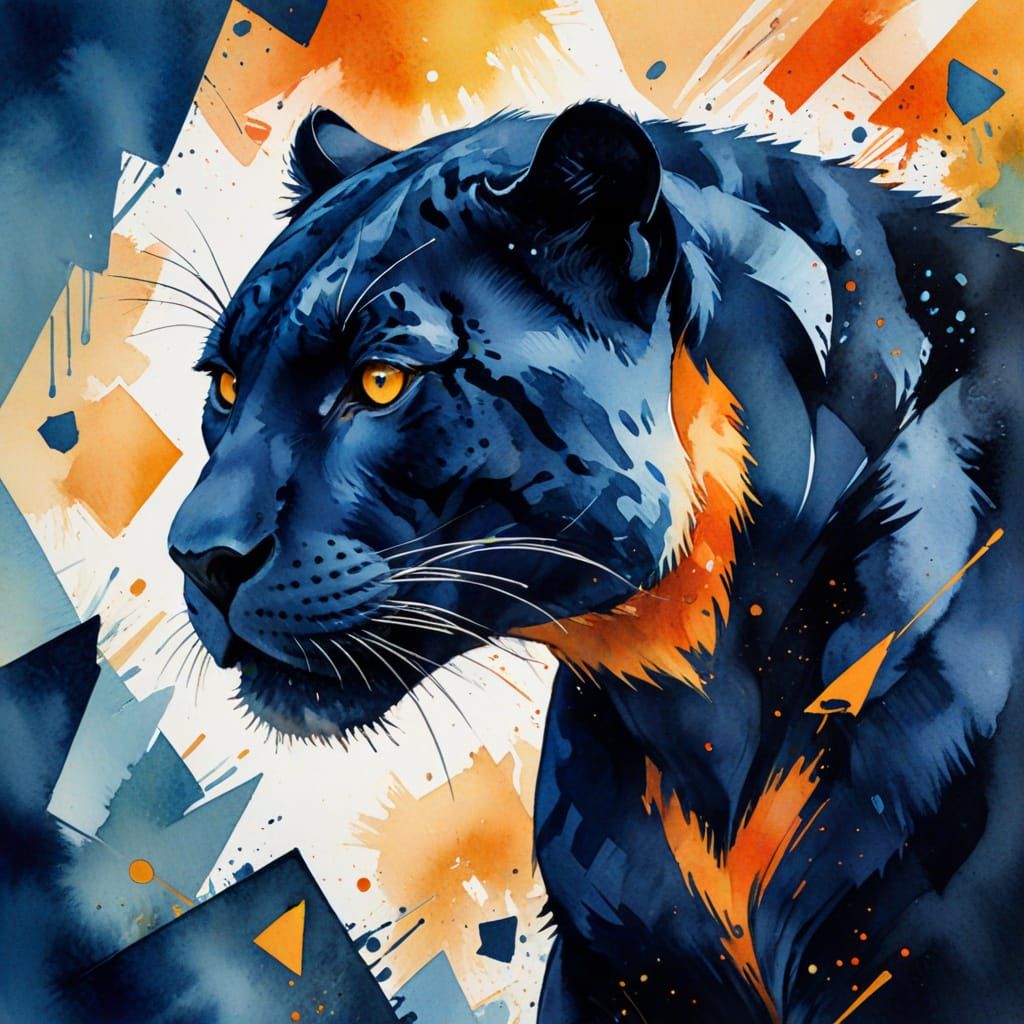 Vibrant Abstract Panther in Watercolor Geometric Harmony