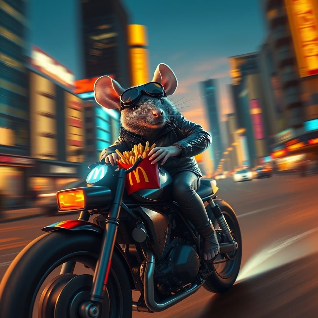 Rat in Leather Jacket Cruises City Streets with Stolen Fast...