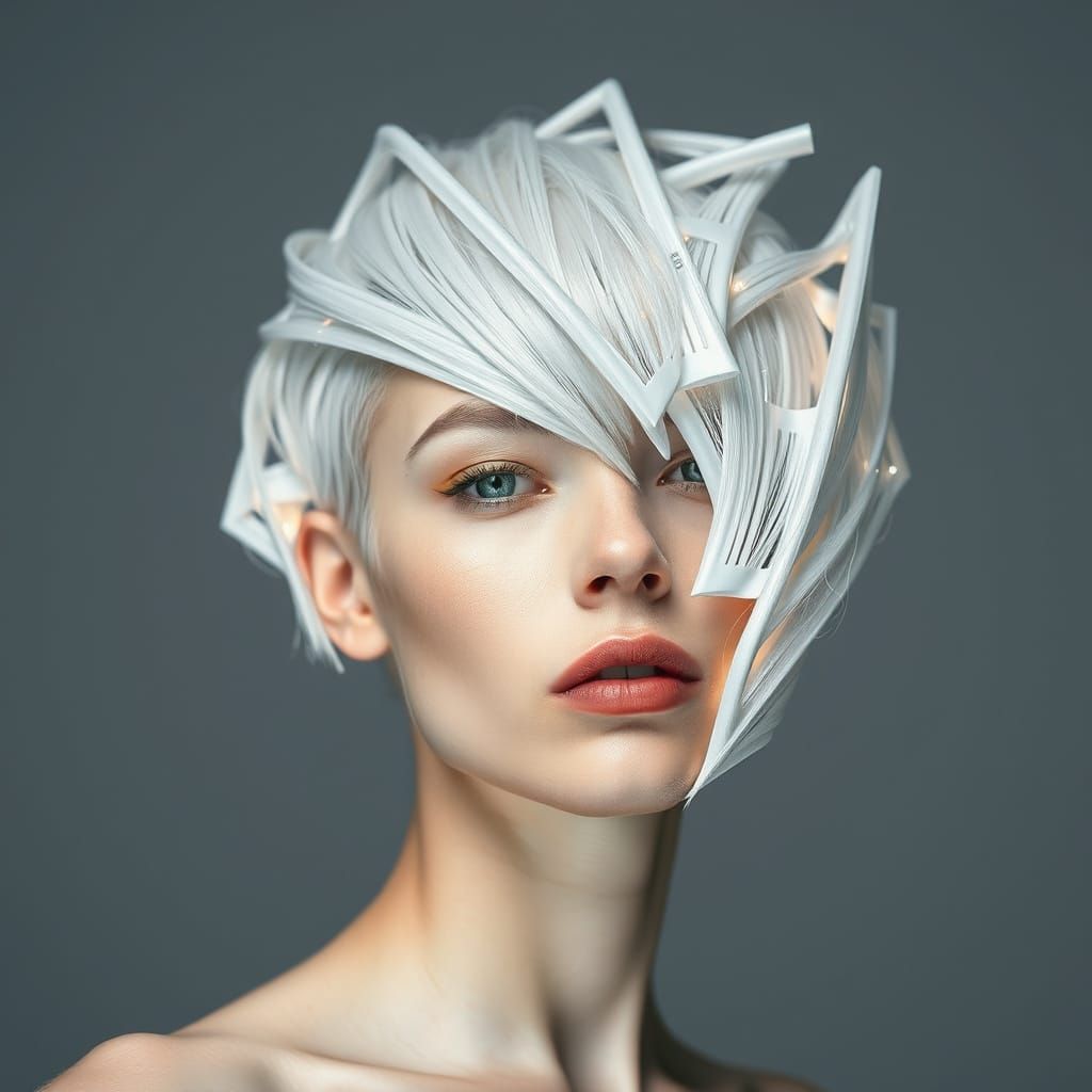 Futuristic Hairstyle: Abstract Geometric Elegance