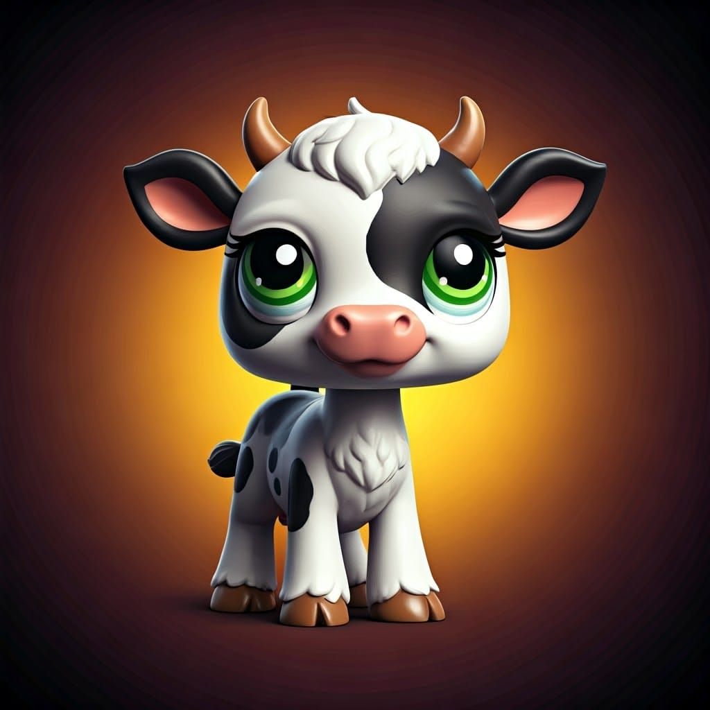 Whimsical LPS Baby Cow Toy in Vibrant 3D Render