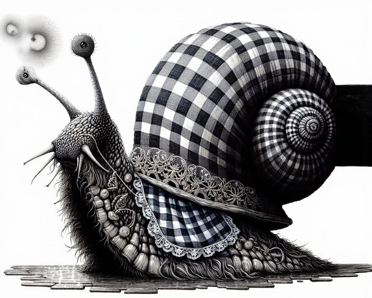 Giant Misunderstood Snail with Gingham Fur and Embroidered T...