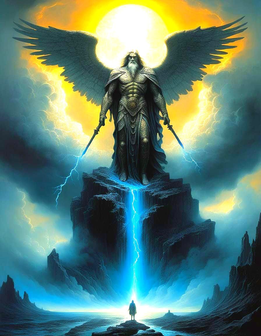 Majestic Angel Surveys Heaven and Hell