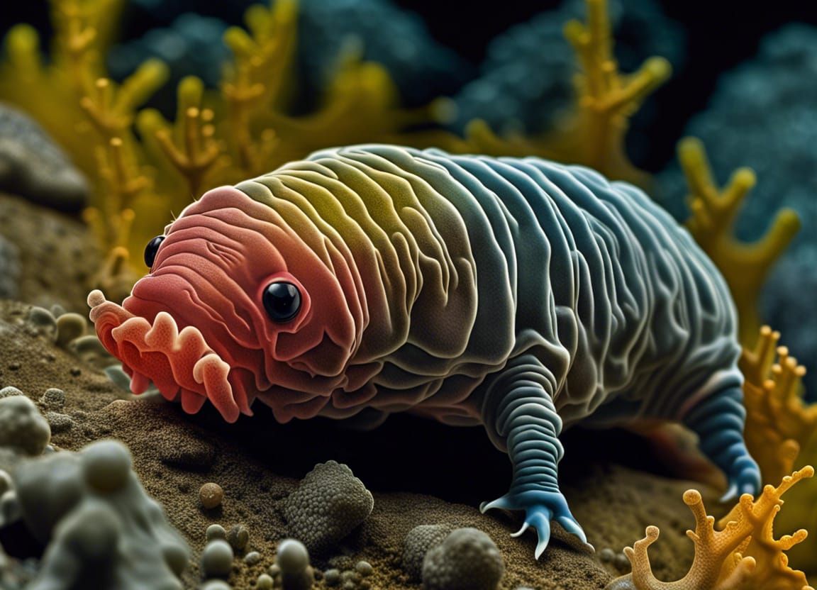 Detailed Tardigrade Crawling Through Mandelweb: Microscopic ...