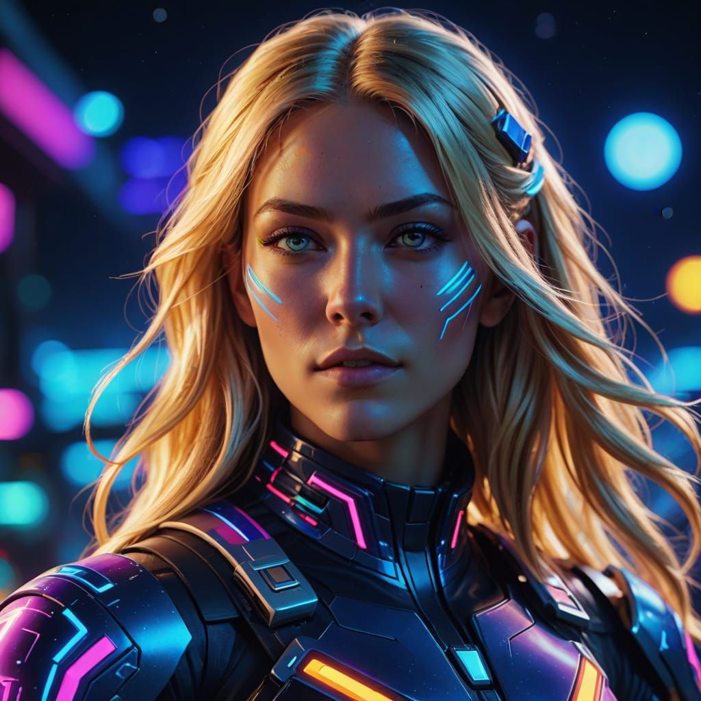 Gaming Avatar in Neon Lit, Triadic Colors