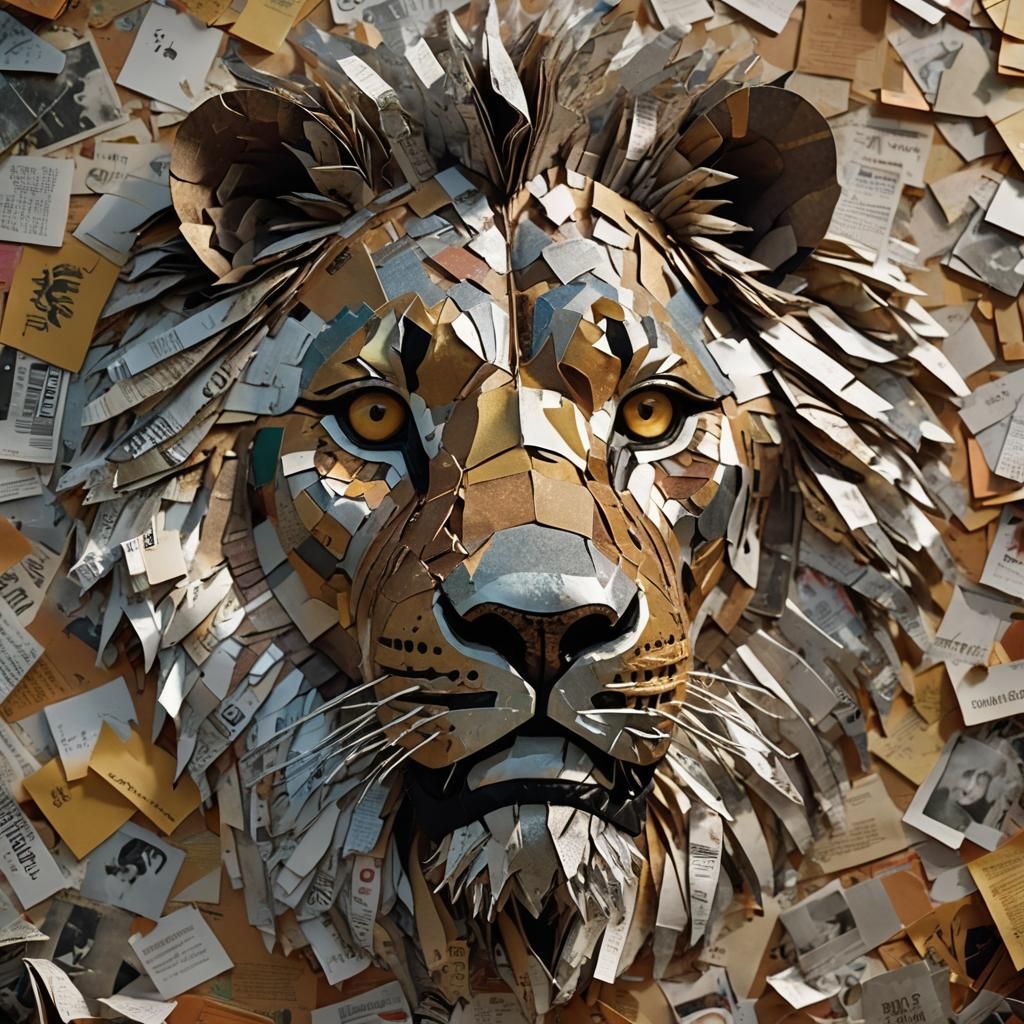 Lion Face Collage in Cinematic Style