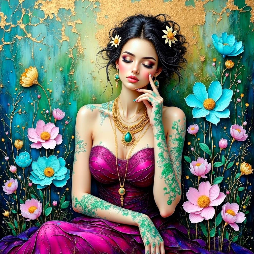 Floral Impasto Painting with Henna Tattoos in Oil