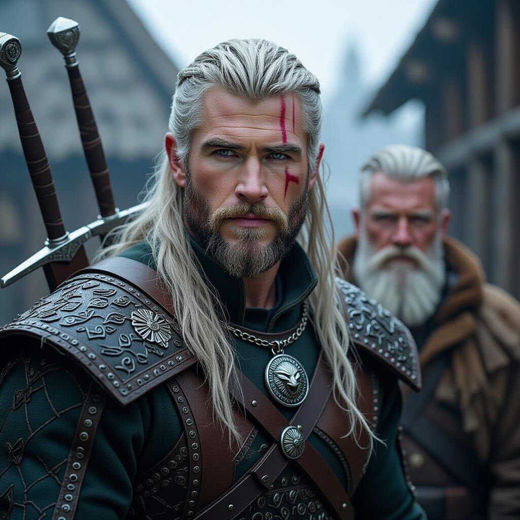 Geralt of Rivia in Kaer Morhen with Ciri