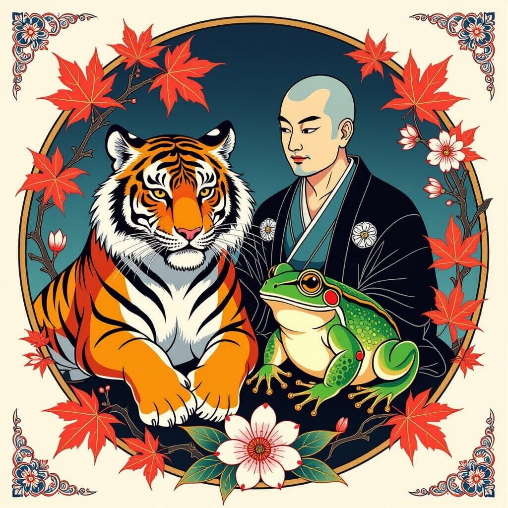 Japanese Tattoo Art: White Tiger and Monk-Frog