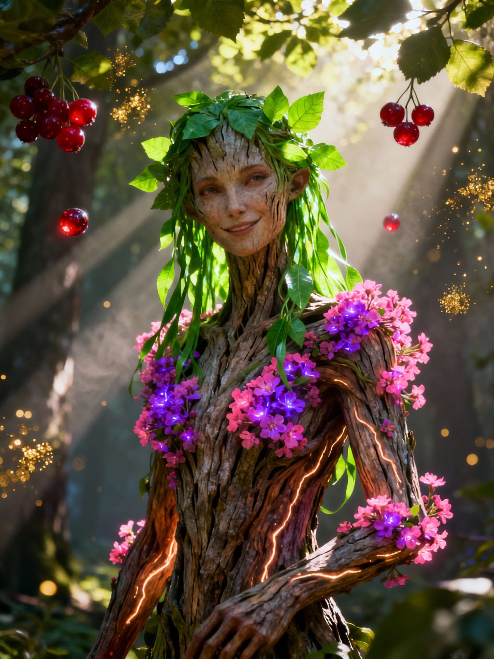 Mystical Tree-Woman Spirit in Mythpunk Woodland
