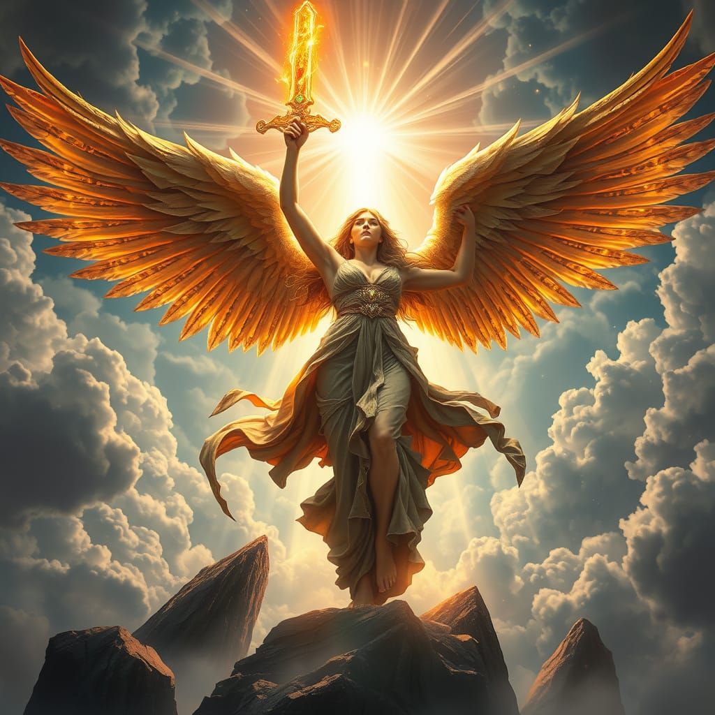 Ethereal Angel Ascends to Heaven in Radiant Glory