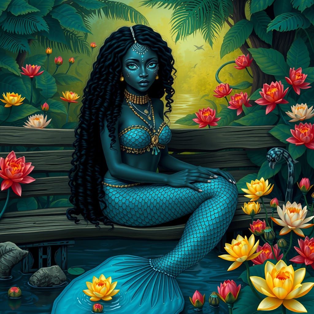 African Water Goddess Mami Wata in Art Nouveau Style