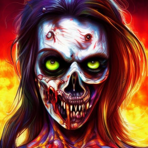 Hyperrealistic Zombie Freak in Splash Art Style