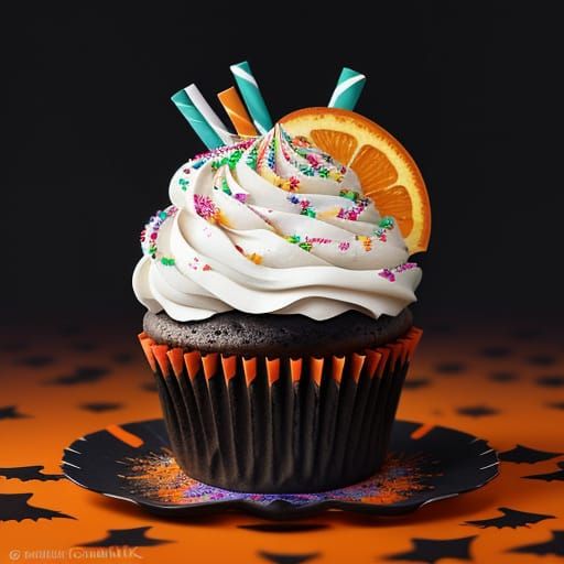 Vibrant Halloween Cupcake and Drink Splash Art