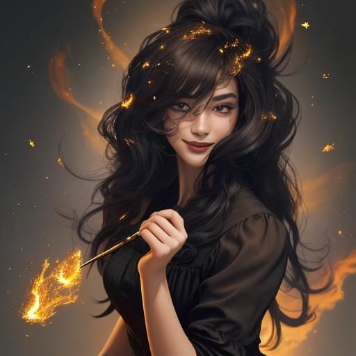 Fiery Woman in a Field of Golden Flowers