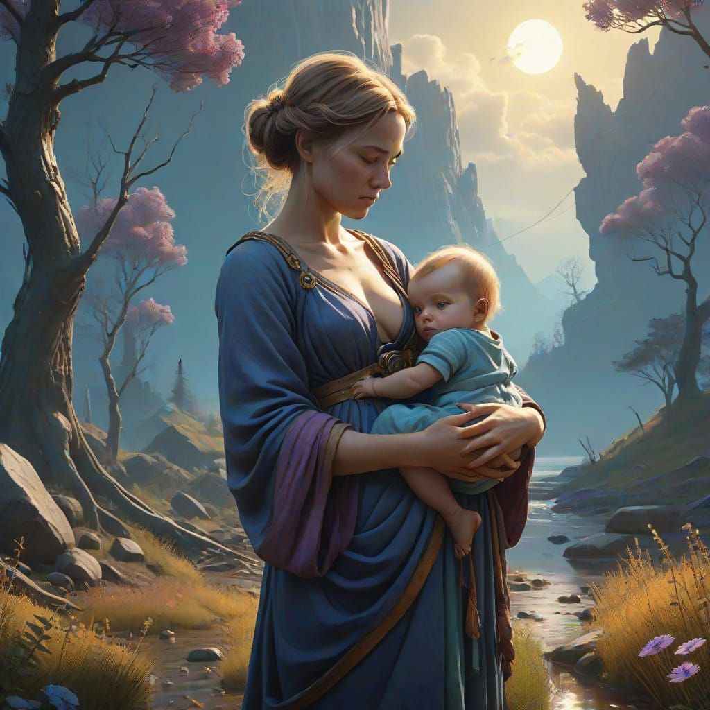 Mother and Child in Dreamlike Serenity